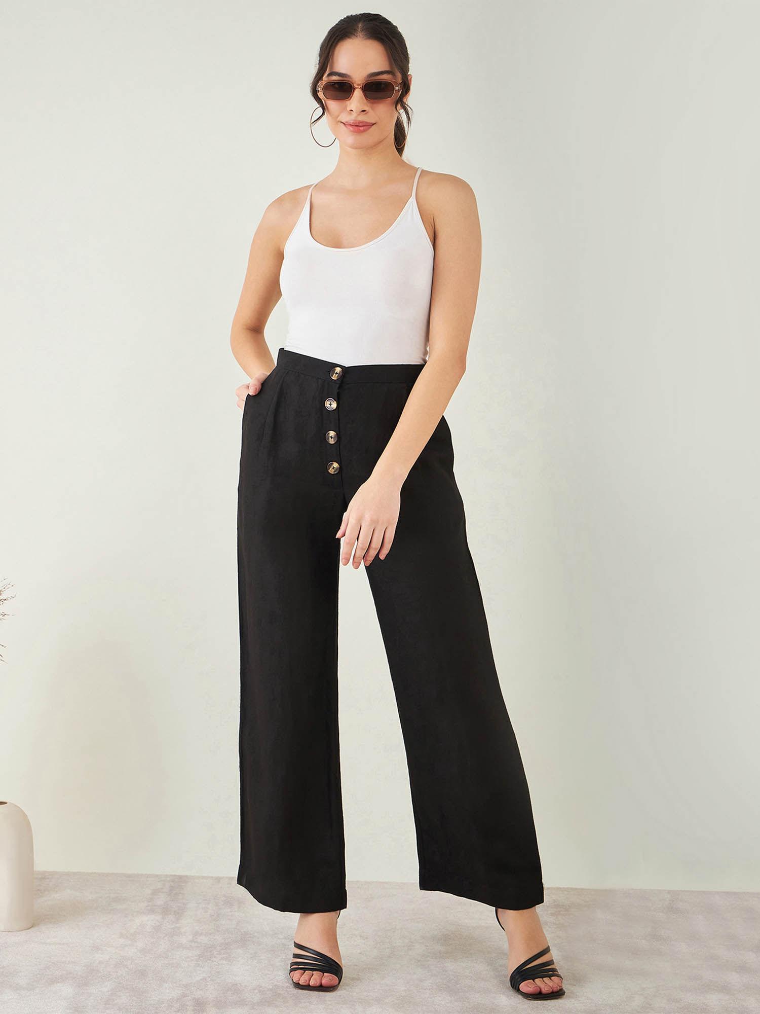 black linen high-waisted straight pant