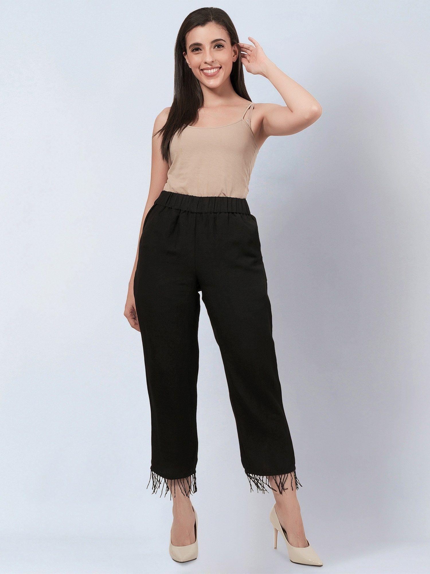 black linen pants with bead lace