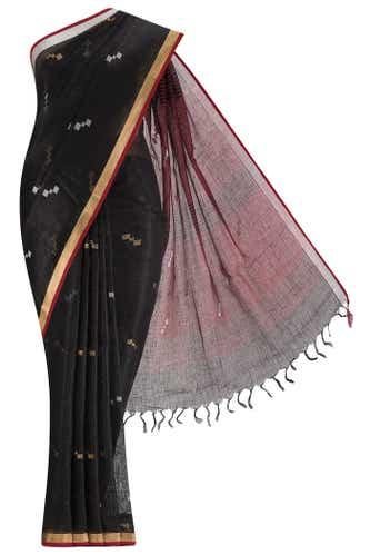 black linen saree