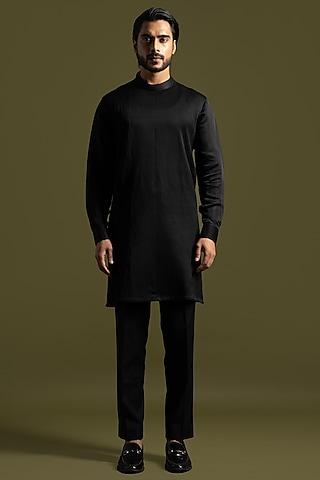 black linen satin kurta set