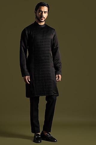 black linen satin kurta set