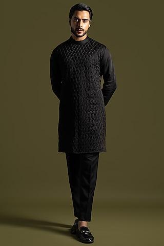 black linen satin kurta set