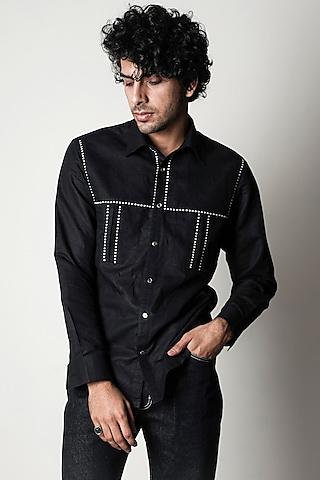 black linen shirt with embroidery