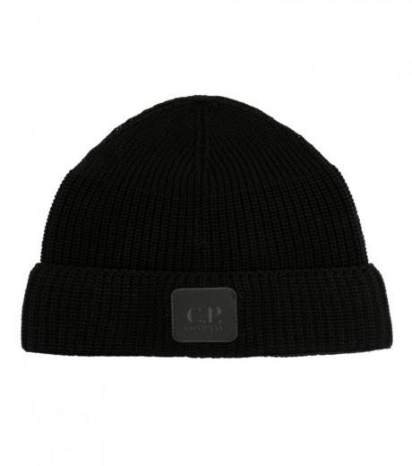 black logo cotton beanie hat