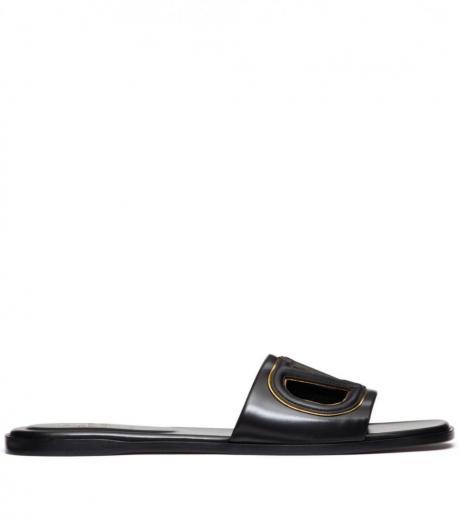 black logo cut-out leather flats