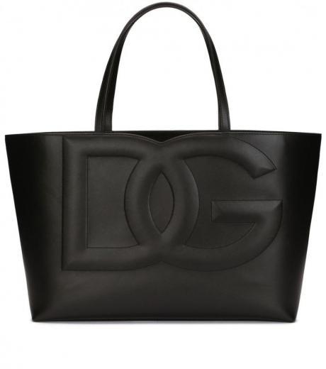 black logo leather shopping bag