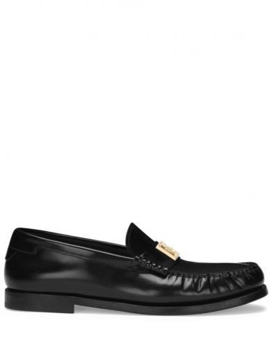 black logo loafers