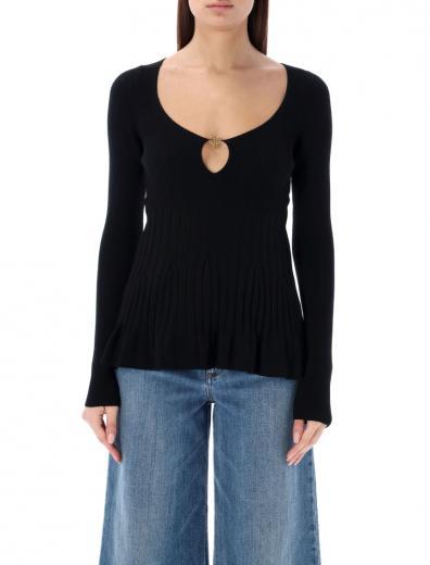 black logo-plaque ribbed-knit top