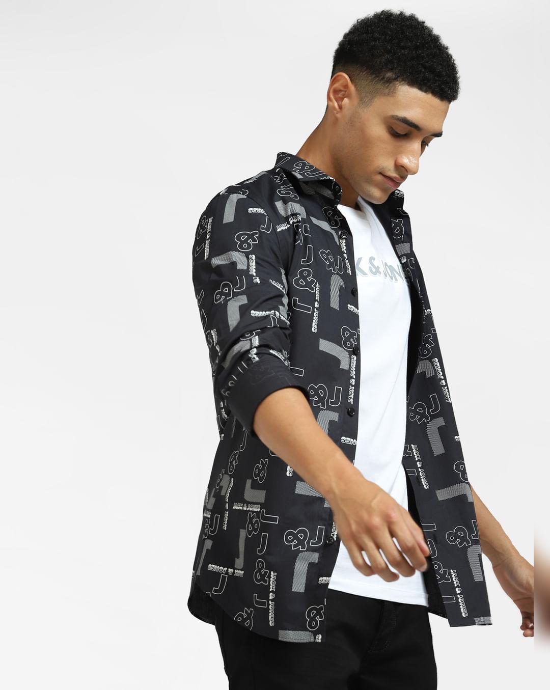 black logo print full sleeves shirt