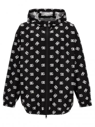 black logo print hooded jacket