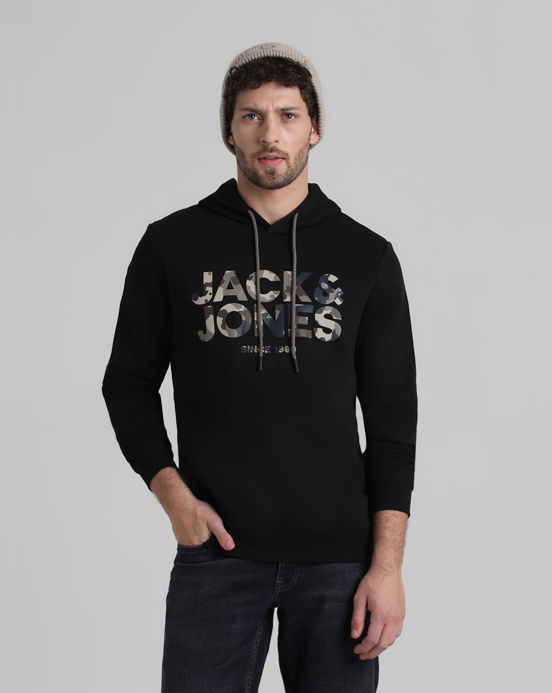 black logo print hooded sweatshirt