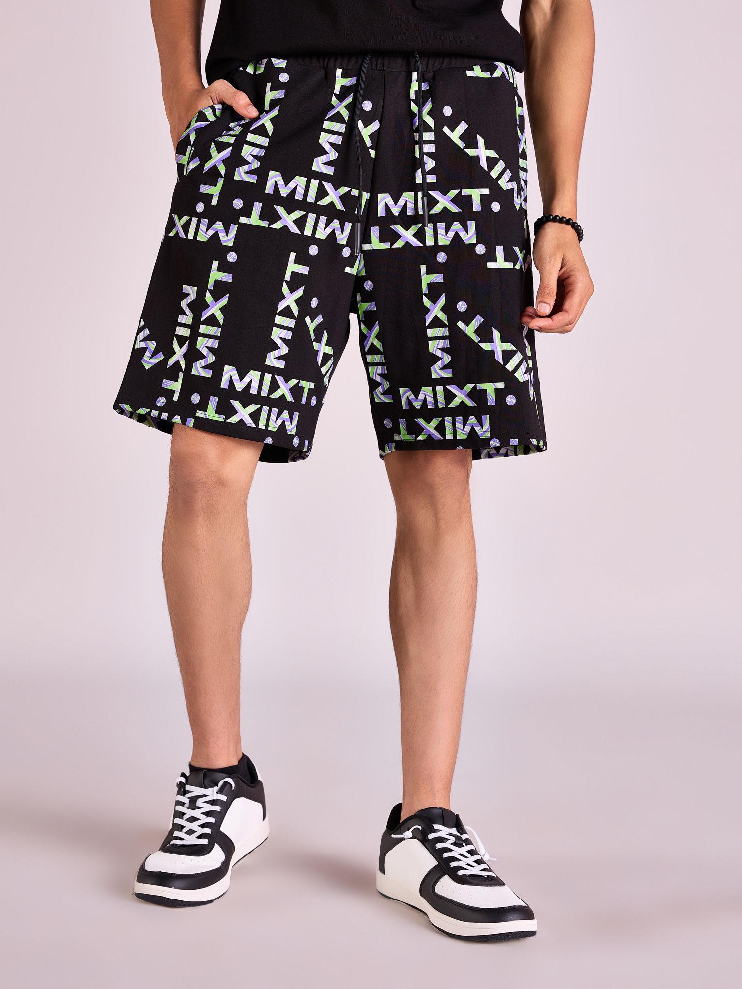 black logo print knee length shorts