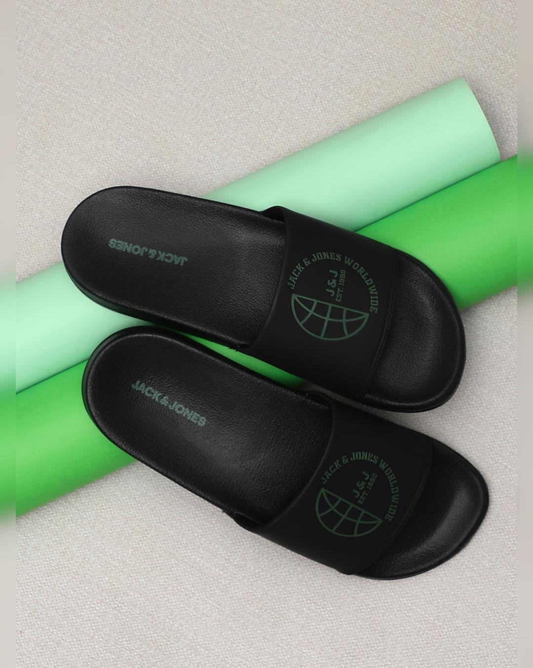 black logo print sliders