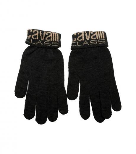 black logo printed gloves