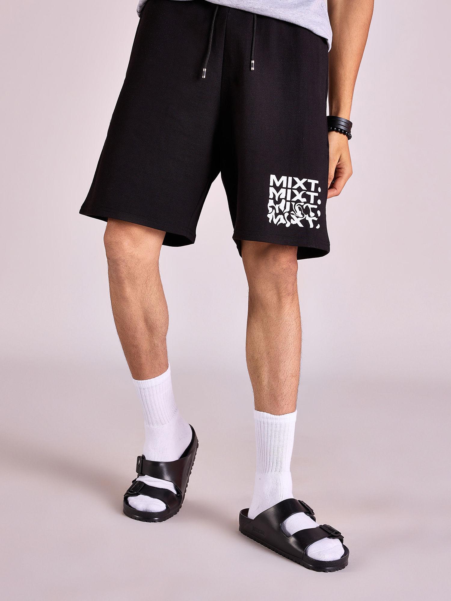 black logo printed long shorts