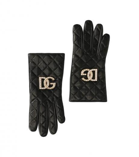 black logo quilted gloves