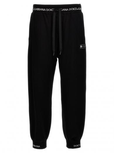 black logo-waistband drawstring track pants