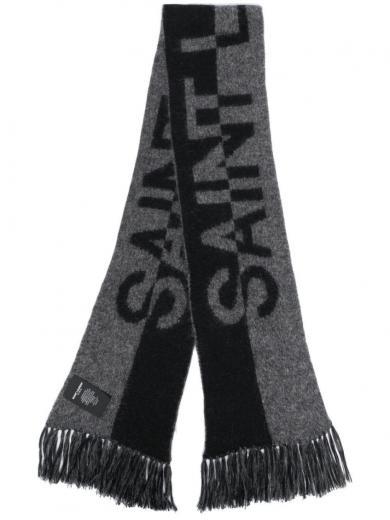black logo wool blend scarf