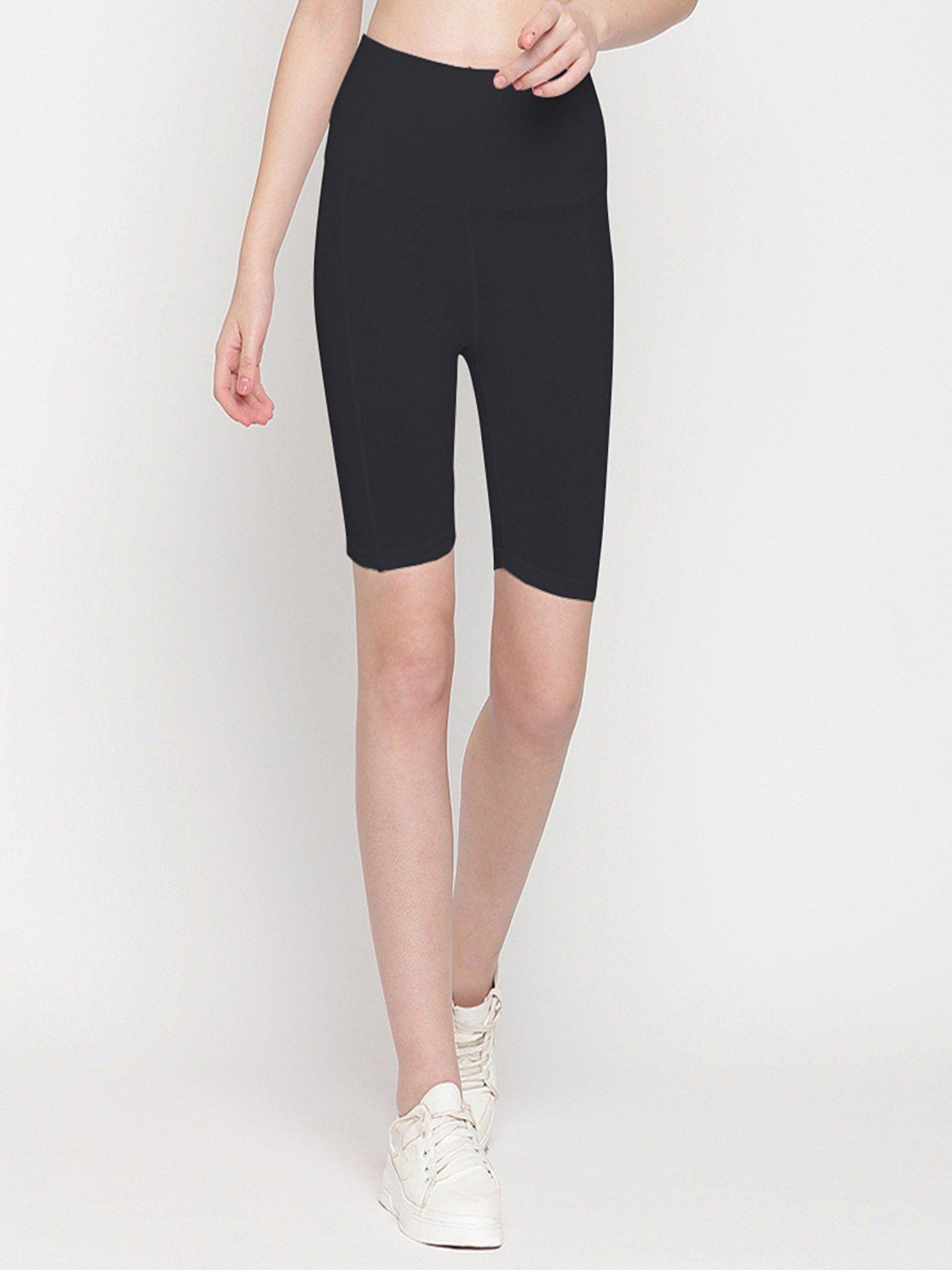 black long line super high rise shorts