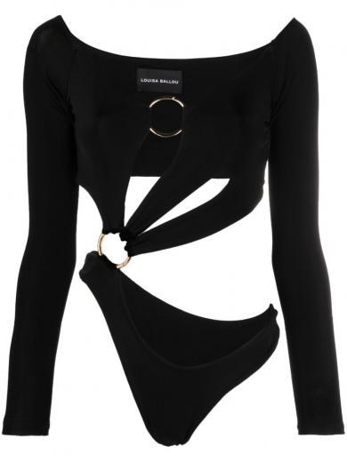 black long sleeve cut-out bodysuit