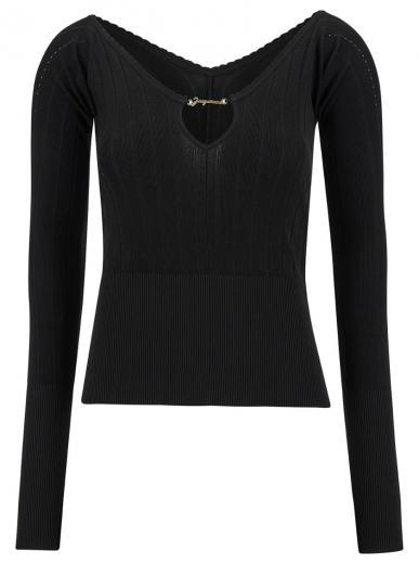 black long sleeve cut-out sweater