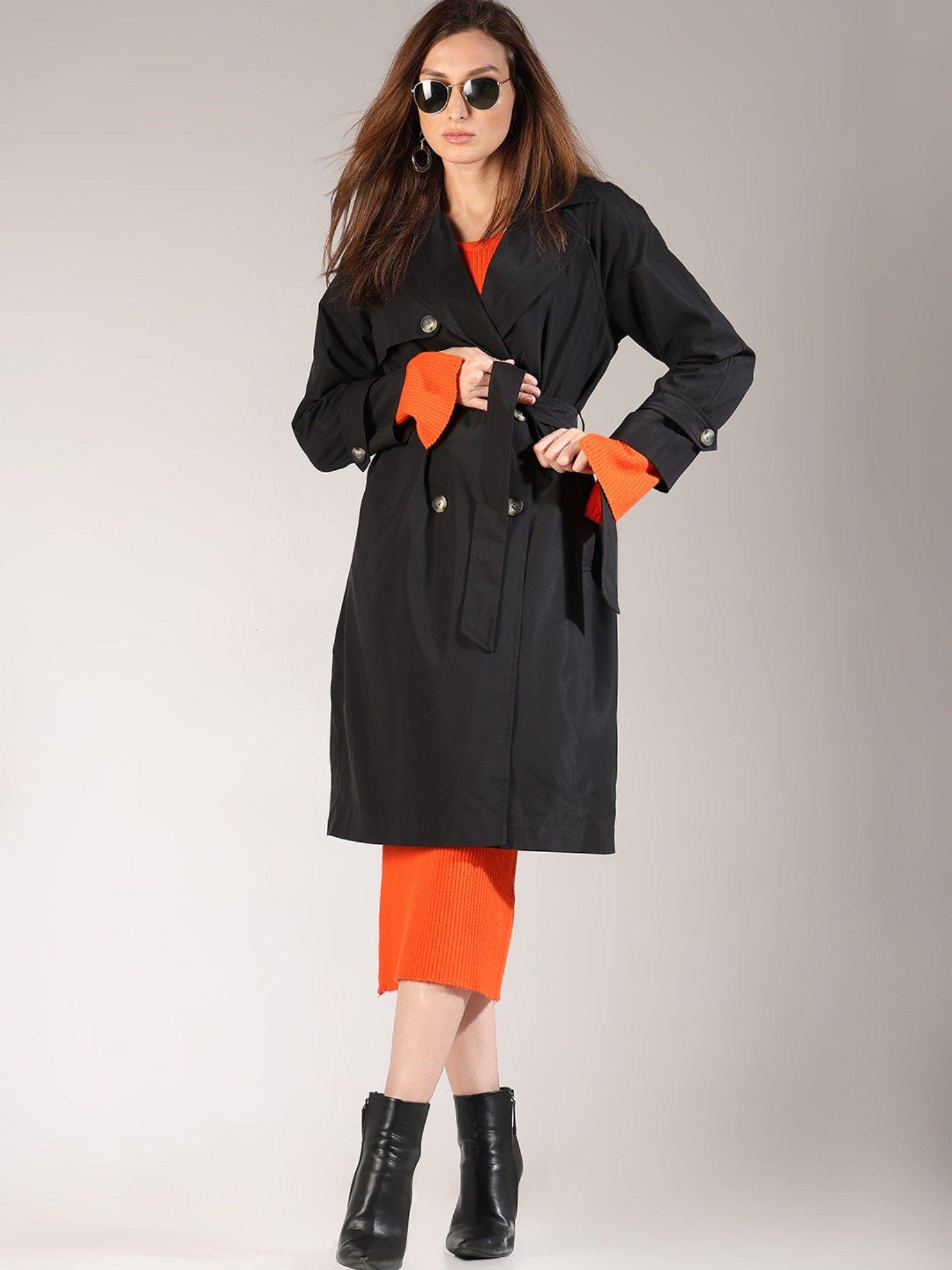 black long trench coat with belt (set of 2)