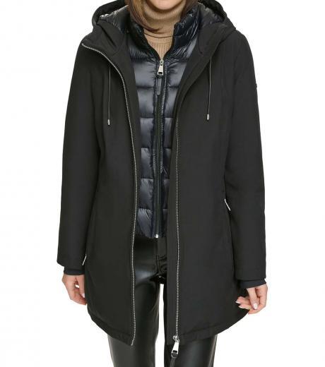 black longline hooded puffer jacket