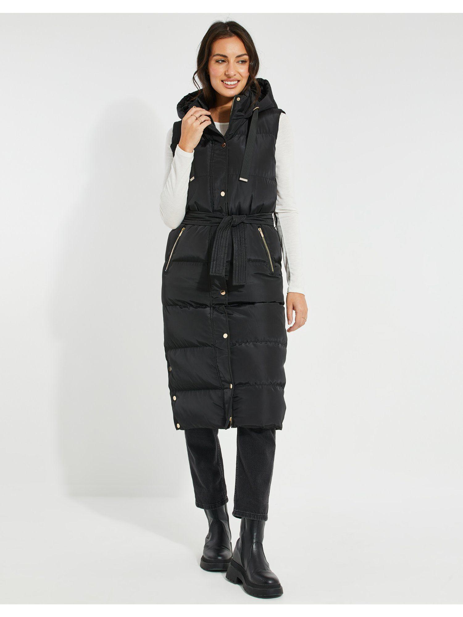 black longline metallic detail padded gilet