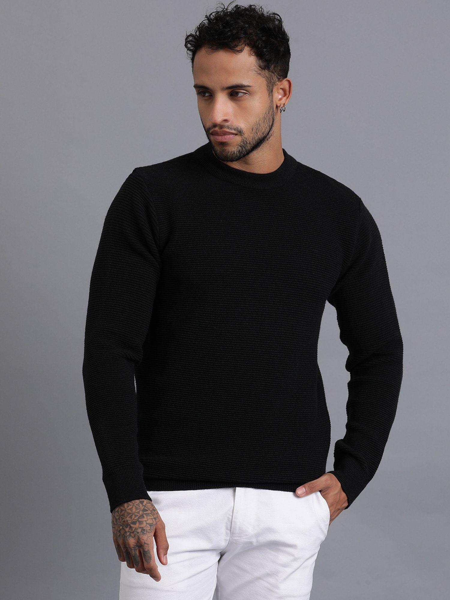 black luxury lateral designer knitted mens wool pullover sweater