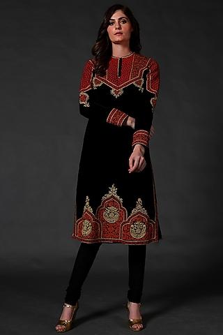 black machine & hand embroidered kurta set