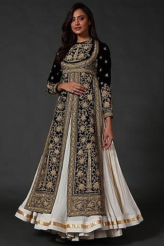 black machine & hand embroidered split anarkali set