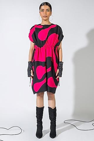 black-magenta cotton color-blocked dress