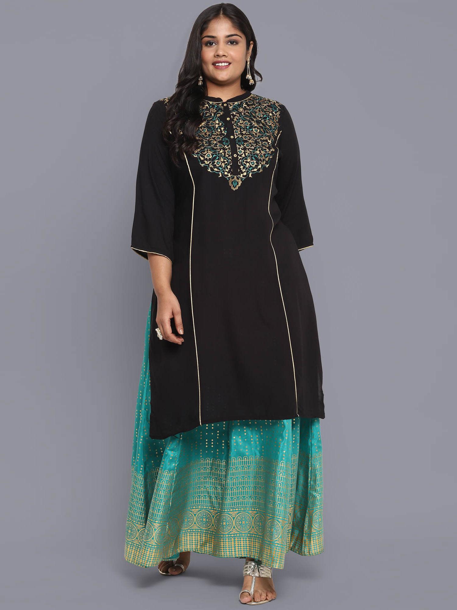 black mandarin collar solid straight kurta