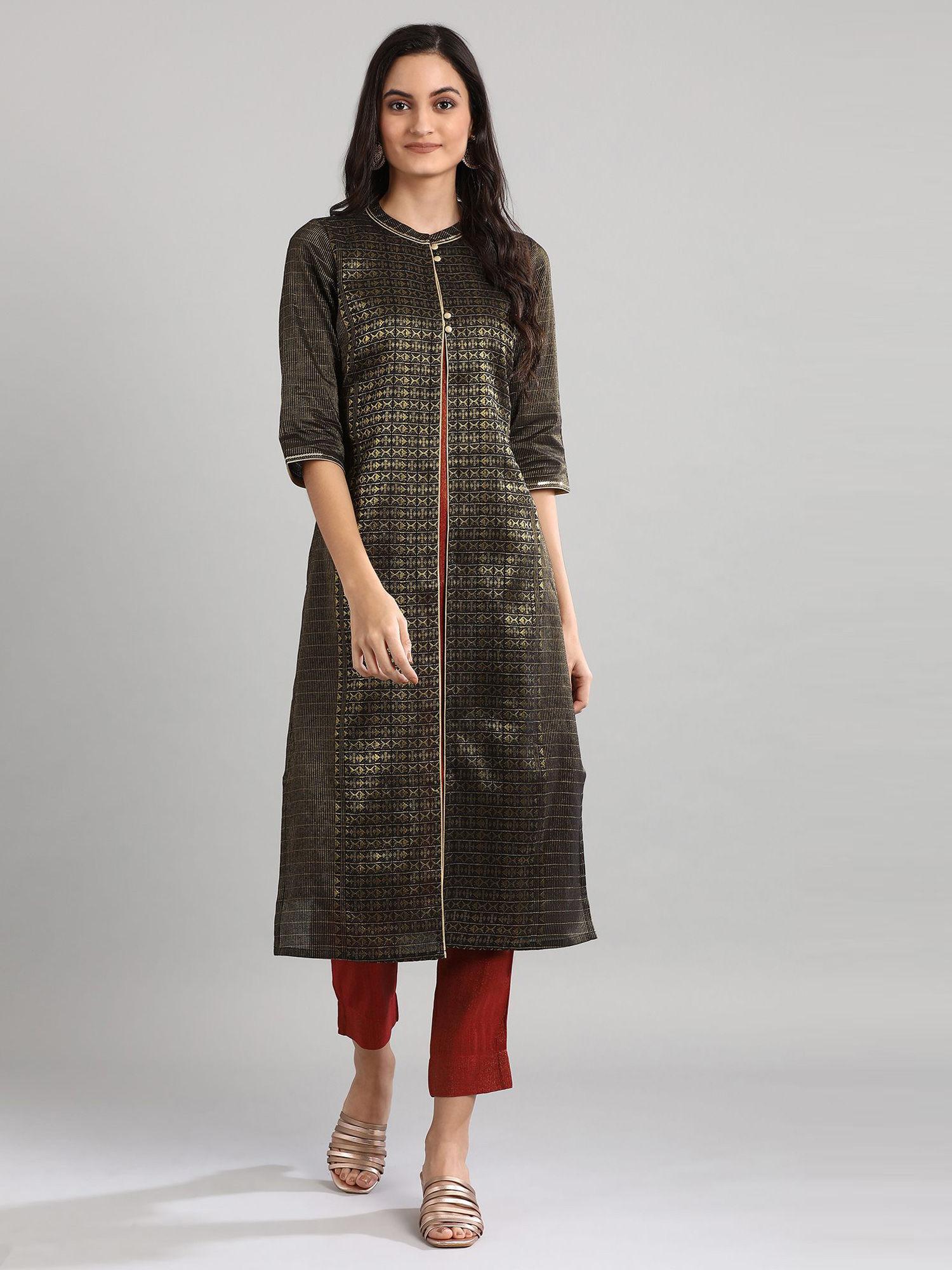 black mandarin neck printed kurta