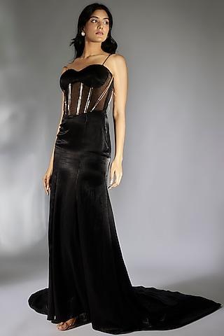 black mashru & soft net embroidered corset gown