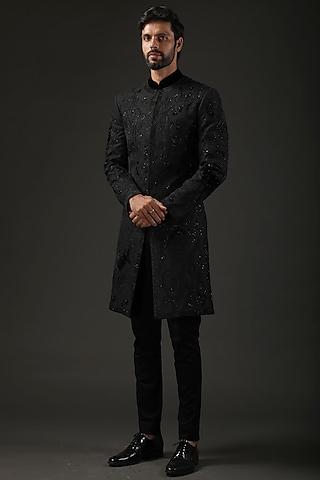 black matka silk embroidered sherwani