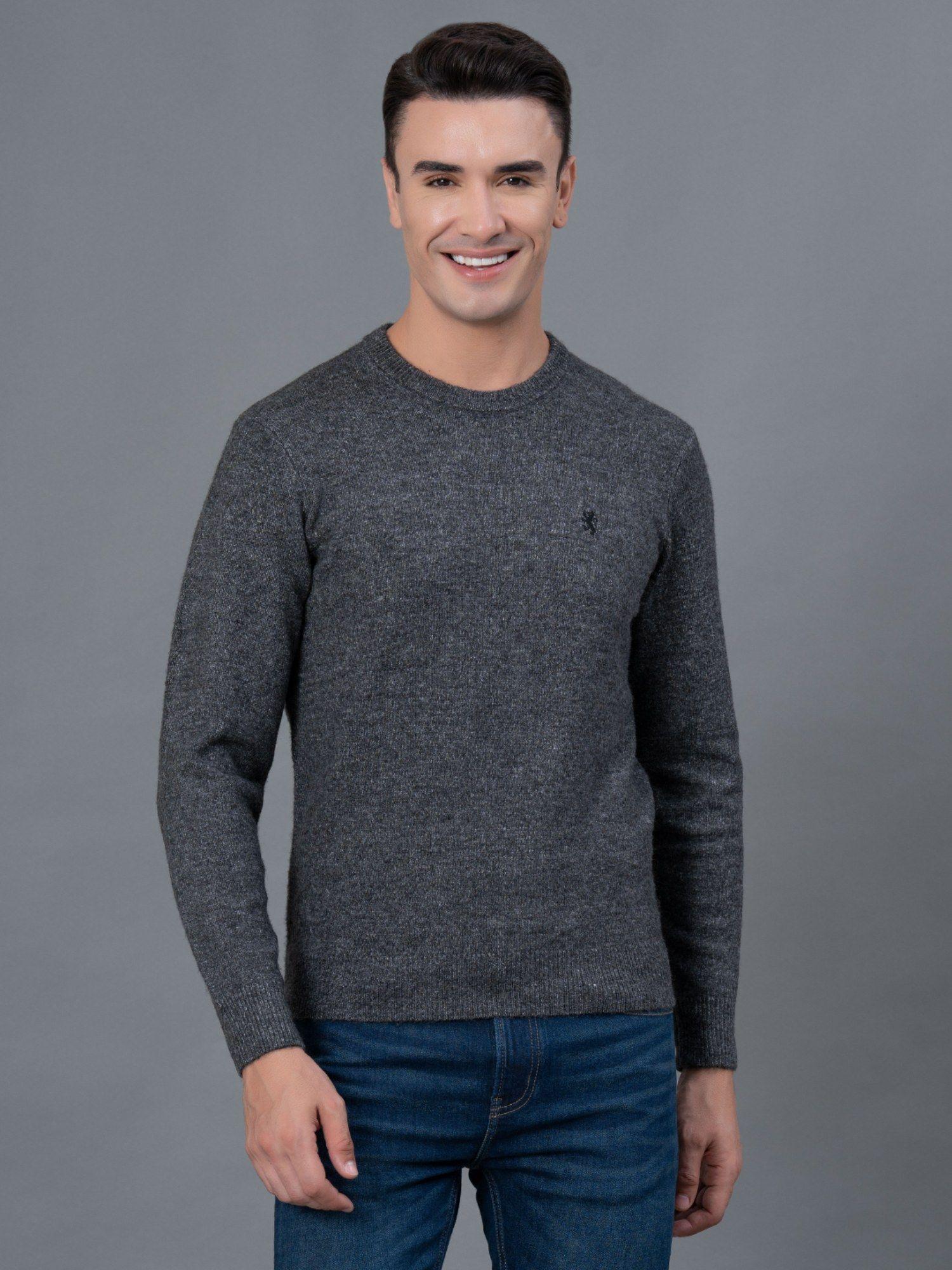 black melange polyester acrylic spandex men's sweater