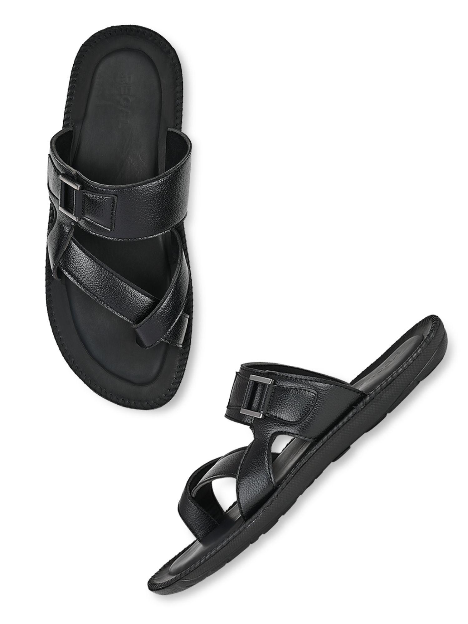 black men solid casual leather sandals