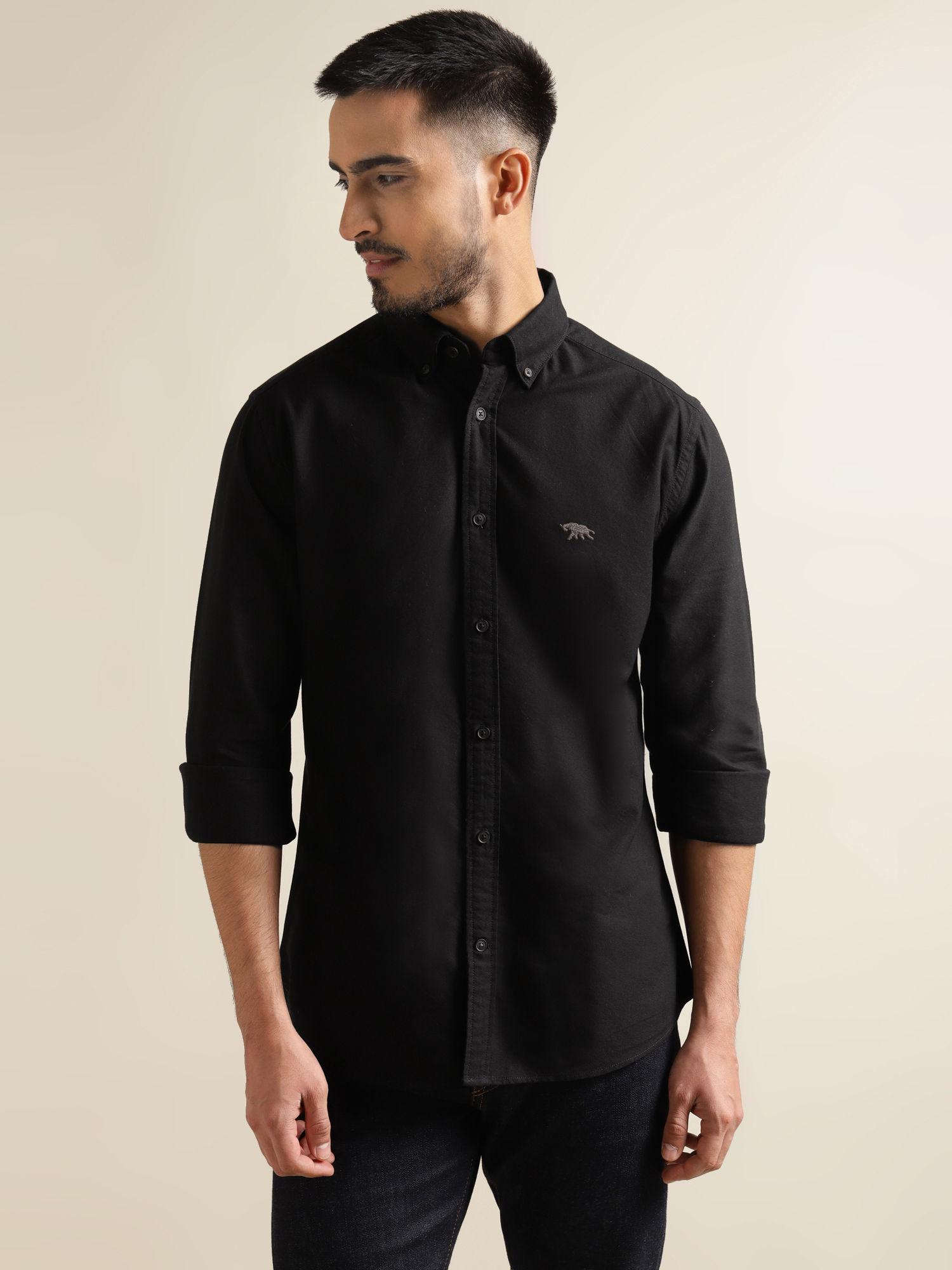 black mens regular fit casual shirt