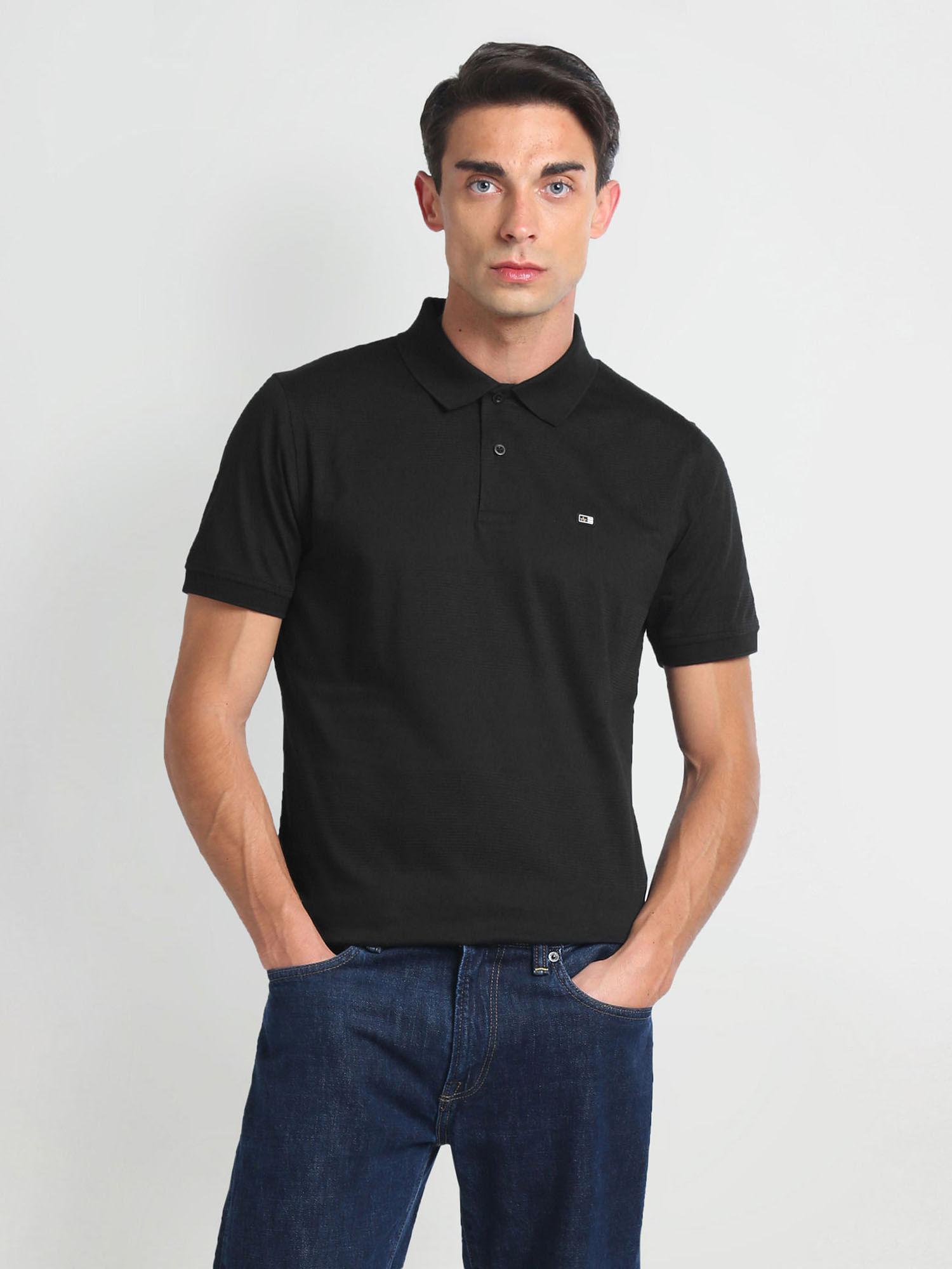 black mercerised cotton polo t-shirt