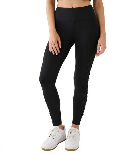 black mesh lace up high rise legging