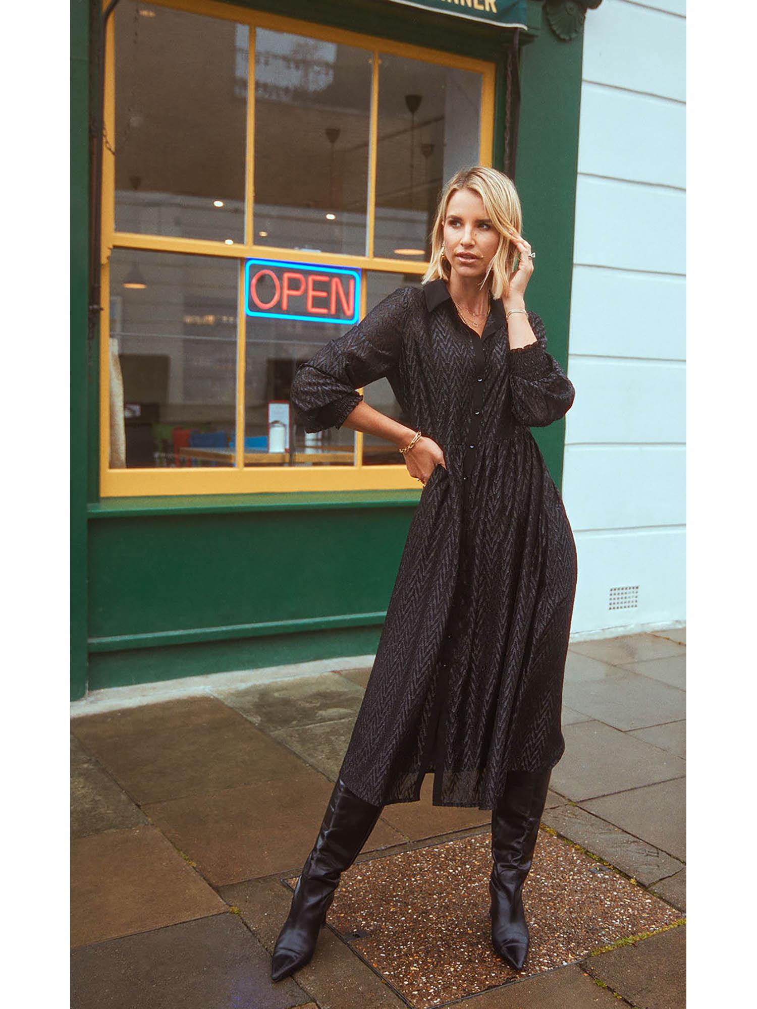 black metallic chevron midaxi shirt dress by vogue williams