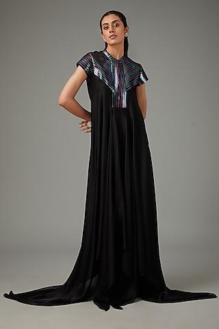 black metallic polymer & crepe chiffon gown