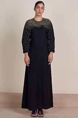 black microfibre faile polyester & spandex constellation kimono maxi dress