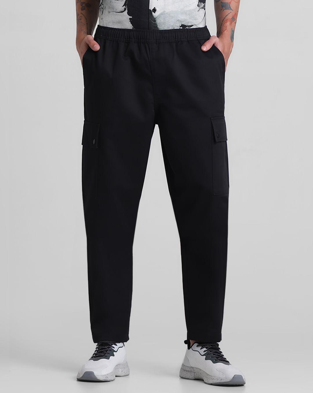 black mid rise cargo joggers