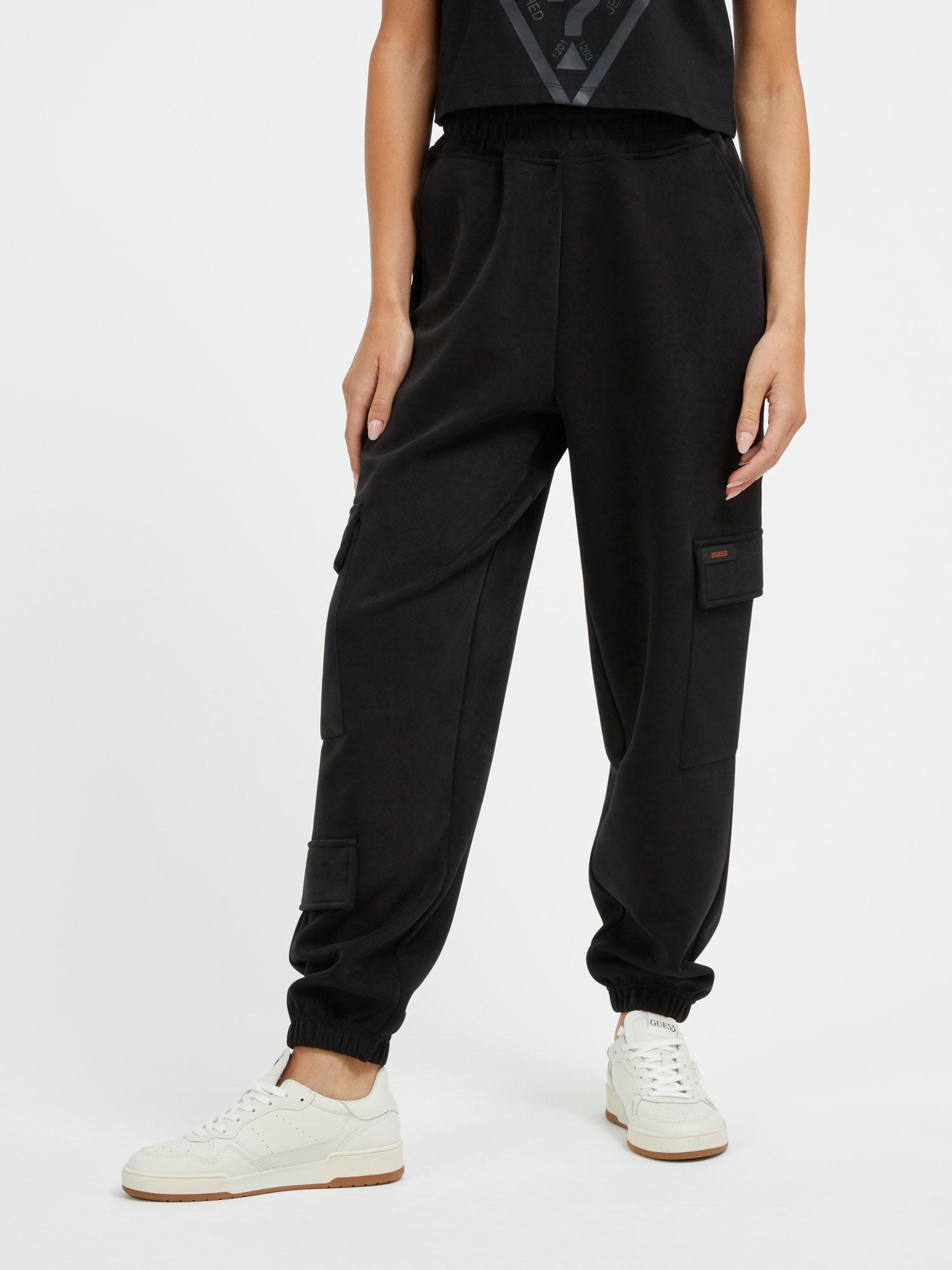 black mid rise cuffed leg cargo pant