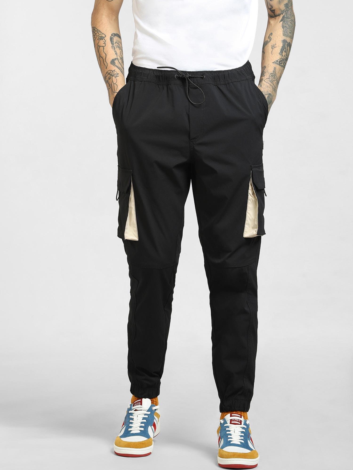 black mid rise drawstring pants