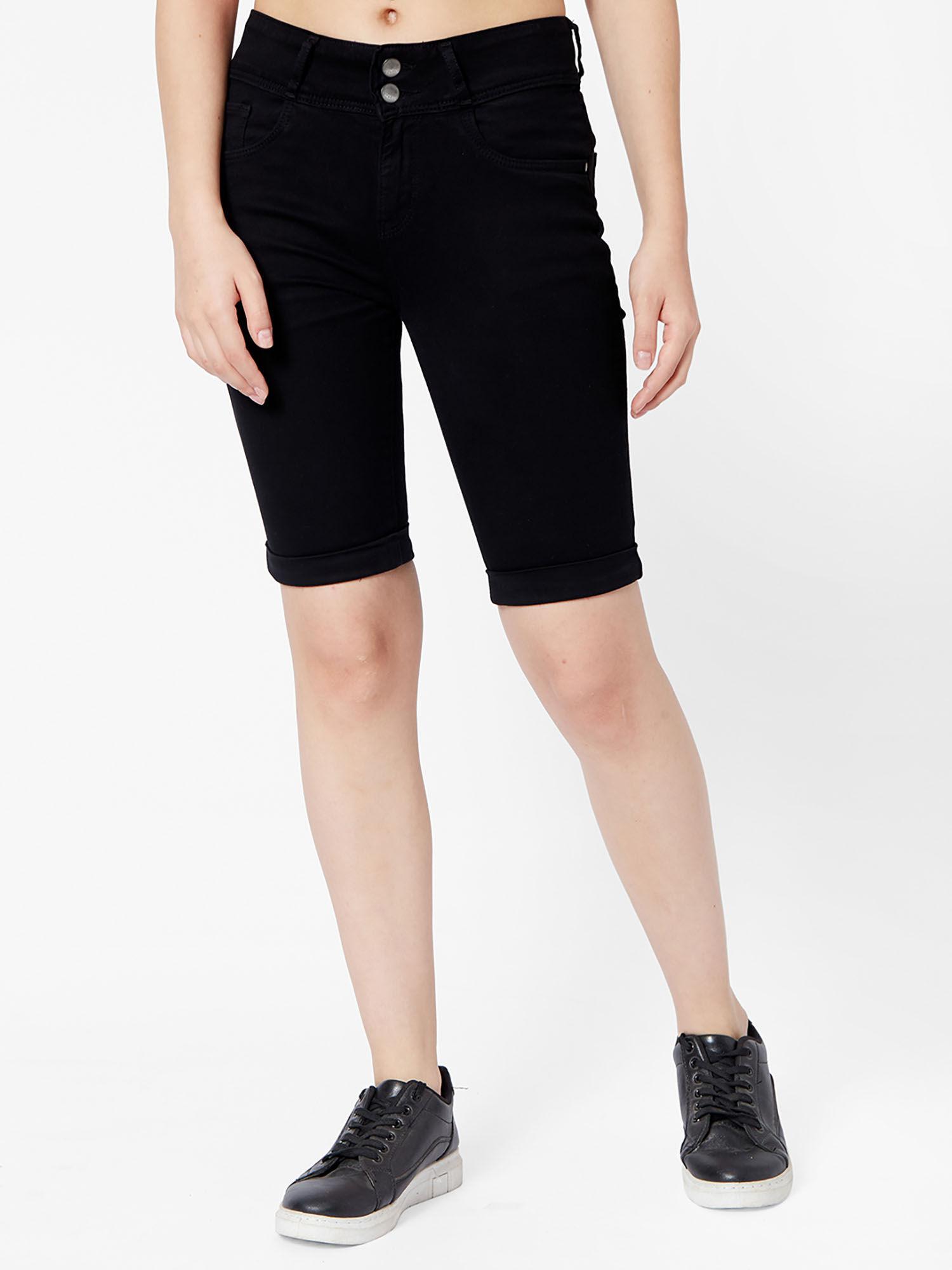 black mid rise pedal pusher capris