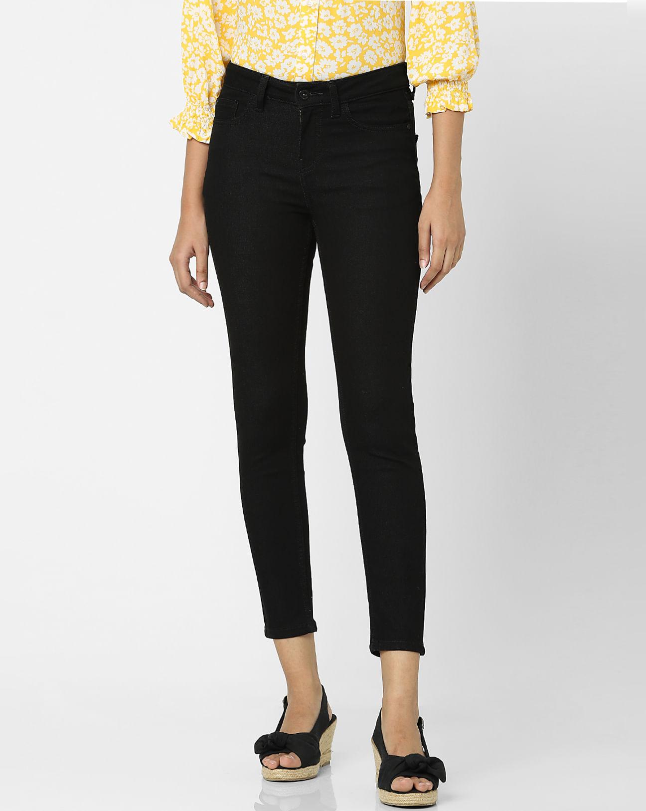 black mid rise skinny jeans