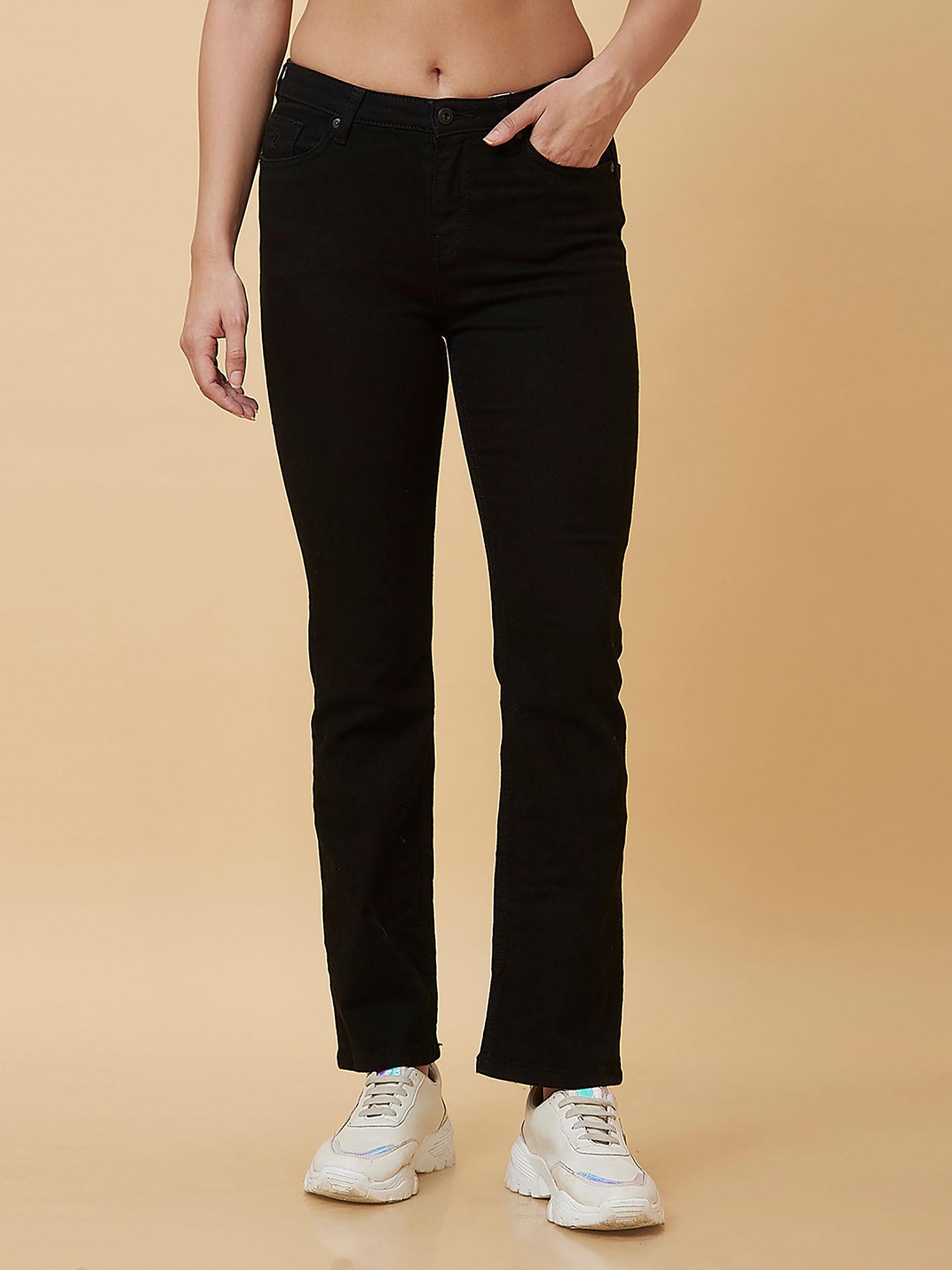 black mid rise straight fit women jeans